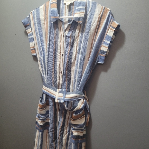 Monteau belted vertical striped dress M - Picture 6 of 8